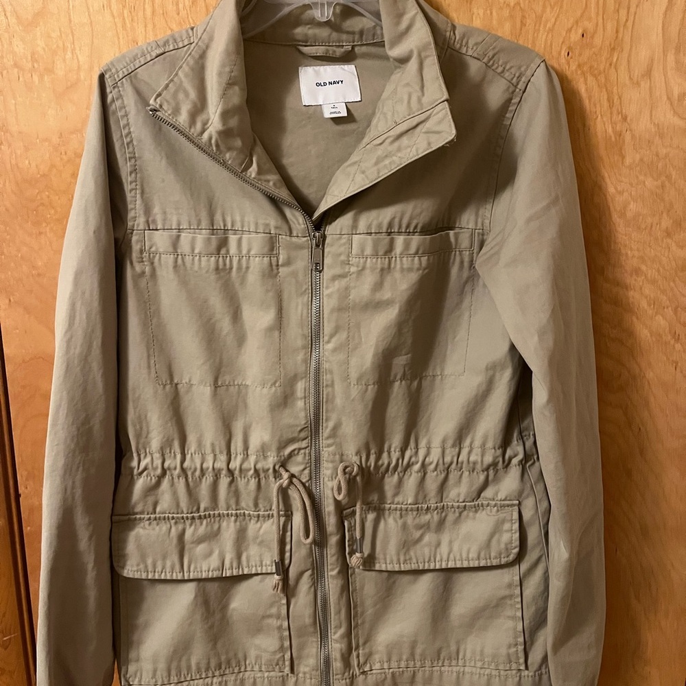 Old Navy Tan Lightweight Utility Jacket Stand-Up Collar Small Tall